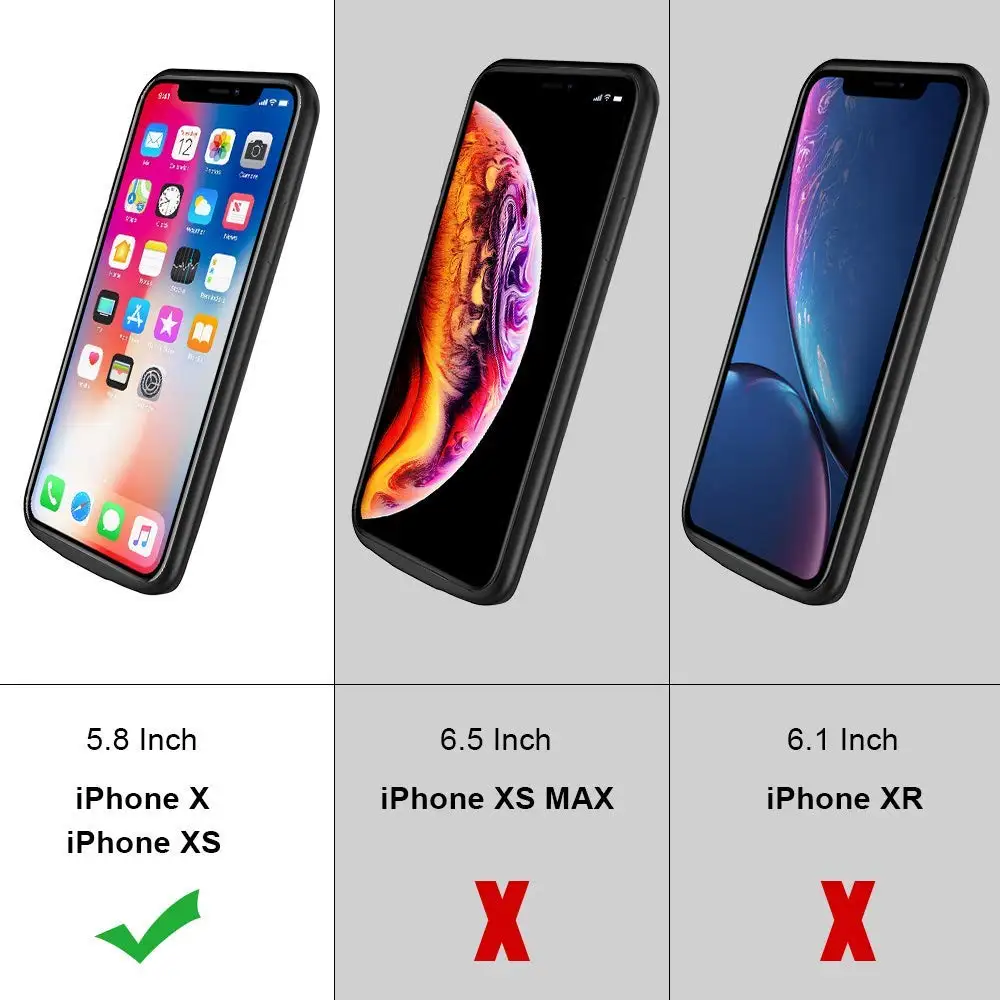 Чехол для аккумулятора NEWDERY для iPhone X Xs, Совместимость с беспроводной зарядкой Qi, тонкий чехол для зарядного устройства емкостью 6000 мАч для iPhone X Xs 10, черный цвет