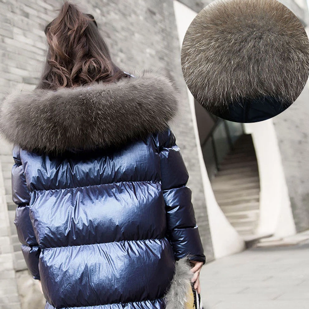 Женский пуховик, новинка, зимнее пальто с большим воротником из натурального меха, Женская Длинная утепленная парка с капюшоном, YRF14