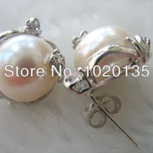 Пресноводный жемчуг Белый барокко серьги гвоздики 12-13 мм