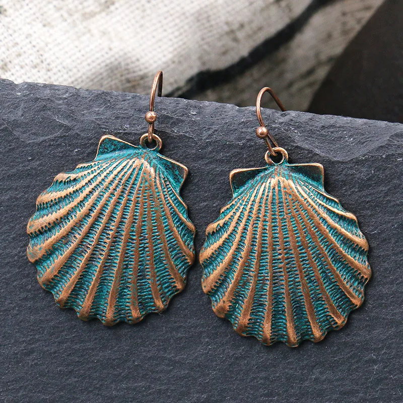 

Vintage Personality Sea Shell Dangle Drop Earrings Bronze Ethnic Vintage Hanging Earrings 2019 for Women Jewelry Dropshopping
