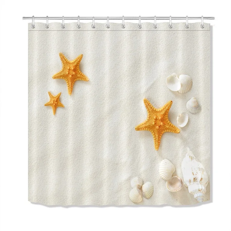 Чистый пляж желтый Морская звезда белая раковина милый корпус Душ занавеска лайнер и коврик набор ванная комната водонепроницаемый ткань для ванной Декор - Цвет: Only Curtain
