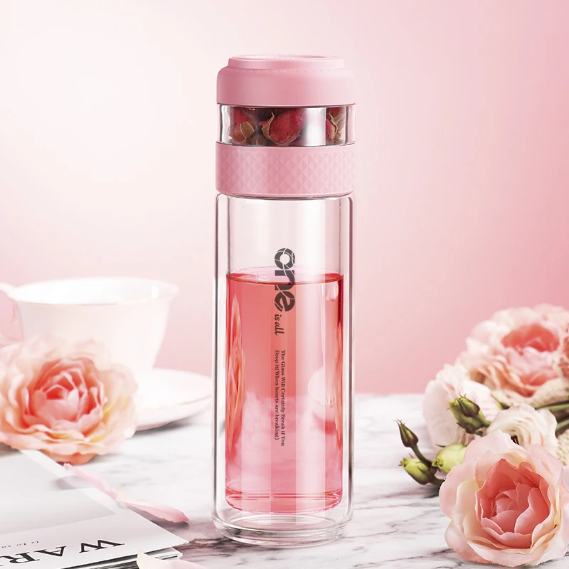 

Glass Water Bottle With Tea Filter Strainer Double Wall Glass Portable Travel Tea Infuser Bottles Drinkware for Office Teapot