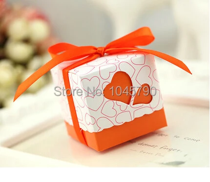 

Free Shipping 100 X Orange Candy Box With Hollow Heart Wedding Party Gift Box Birthday Candy Box