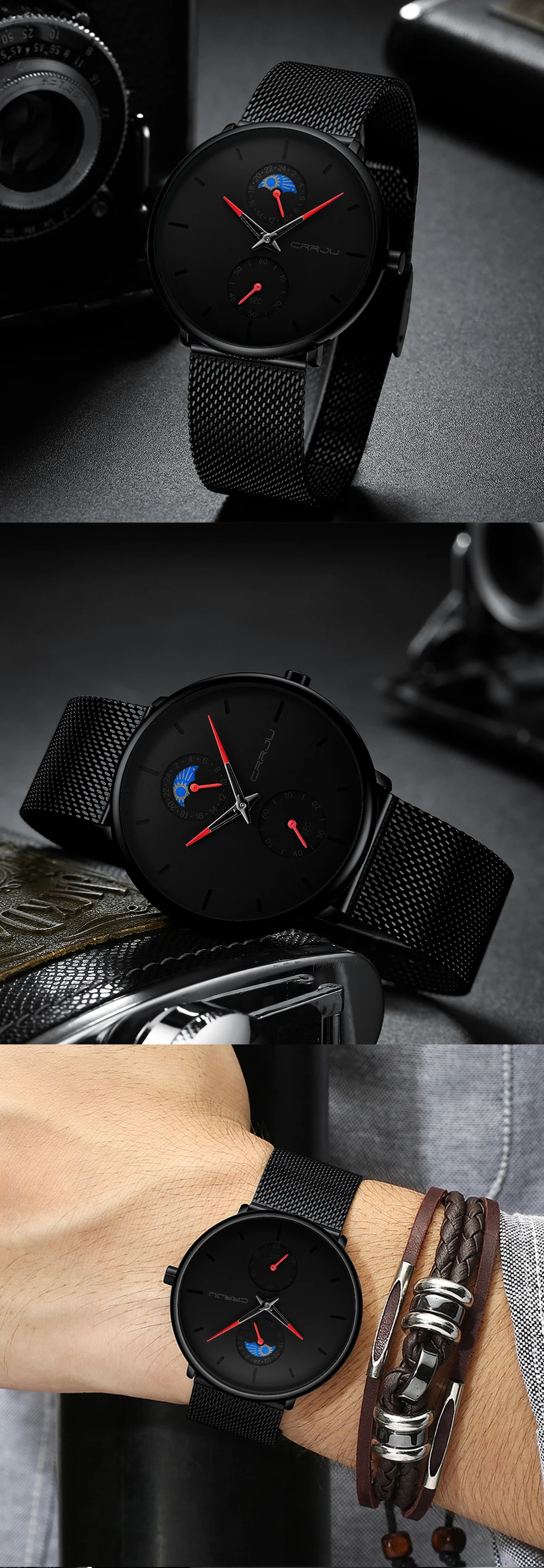 Black Slim  Women Men  Luxury Elegant Dress  es Unisex Ultra Thin Wrist es Para_voghion.com