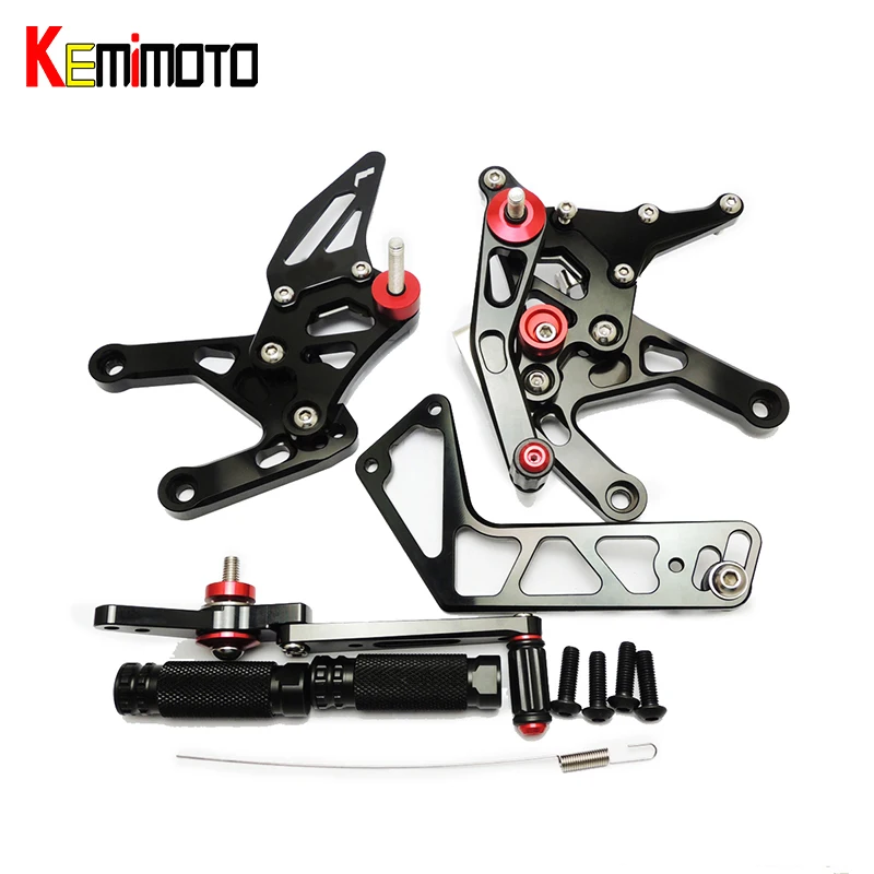 KEMiMOTO-CNC-Adjustable-Rearset-Foot-Rest-Pegs-For-Yamaha-YZF-R1-2015-R1-15-Footrests-Black