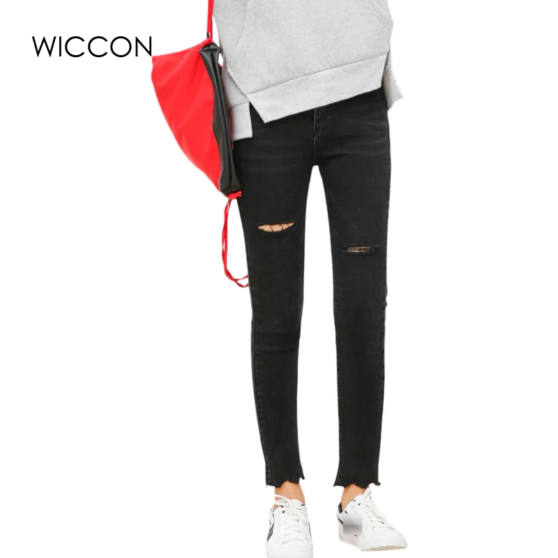 Wiccon 2018 эластичность черные джинсовые узкие брюки Повседневное узкие полной длины весна Джинсы для женщин женские Винтаж уличная Высокая
