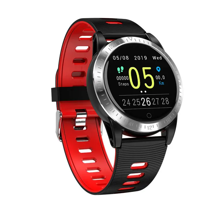 Black and red Умный браслет ip68 профессиональный водонепроницаемый монитор кровяного давления напоминание о звонке монитор сна смарт-браслет - Цвет: Black and red