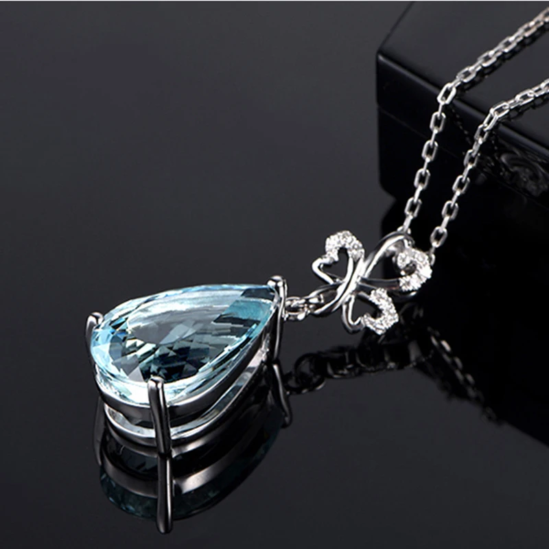AINUOSHI, грушевидная огранка, 3ct, натуральный светильник, голубой топаз, подвеска, ожерелье, 925 пробы, Серебряное сердце, подвеска, вечерние ювелирные изделия, драгоценный камень