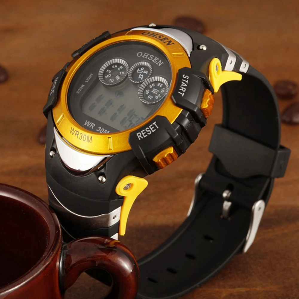 

OHSEN Attractive Waterproof Children Boys Digital LED Alarm LED Sports Wrist Watches Fashion Cascual Kids Climbing Watch Horloge