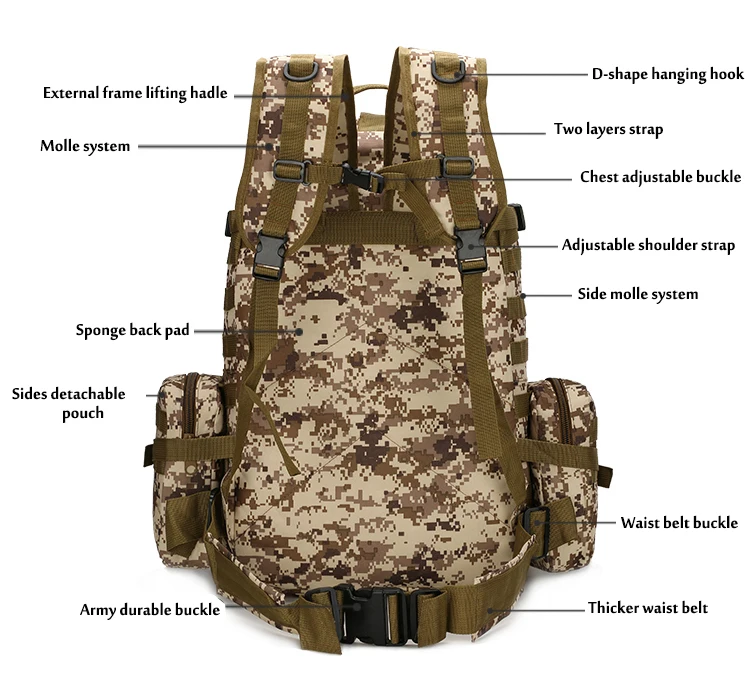 Militares do Exército Bolsa de Desporto ao ar Livre dos Homens 4 em 1 Tático Mochila Bolsas Molle Acampamento Caminhadas Viagem Escalada 50l Mod. 1260286 9 High Quality Esporte e Lazer