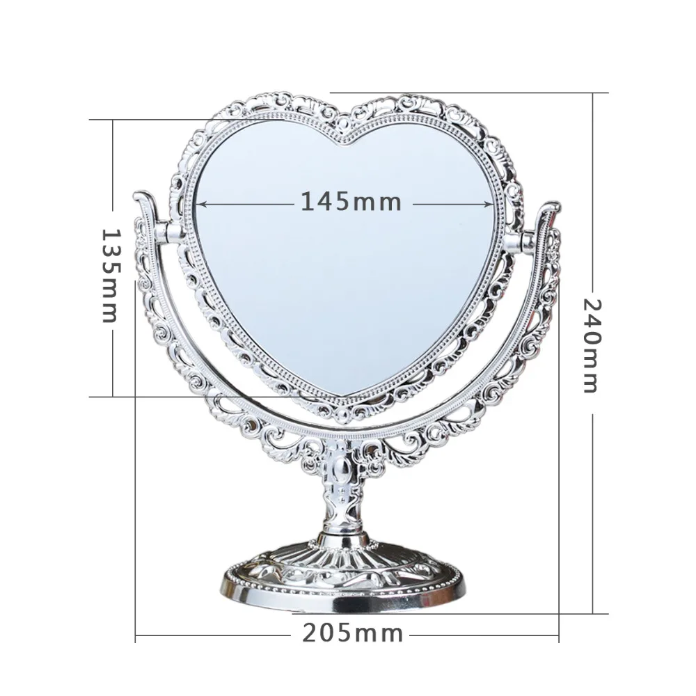 Двустороннее косметическое зеркало для макияжа бритья в форме сердца настольная