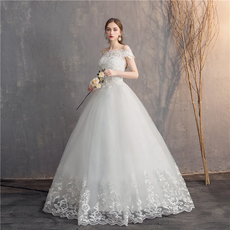 affordable wedding dresses EZKUNTZA 2022 Off The Shoulder Lace Wedding Dress Cheap Bridal Dress Made In China Simple Embroidery Vestido De Noiva reception dress for bride