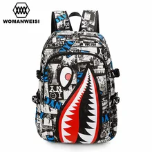 Винтажный граффити аниме рюкзак с принтом с акулой брендовый дизайнерский рюкзак для подростков мальчиков девочек женщин мужчин школьные сумки zaino