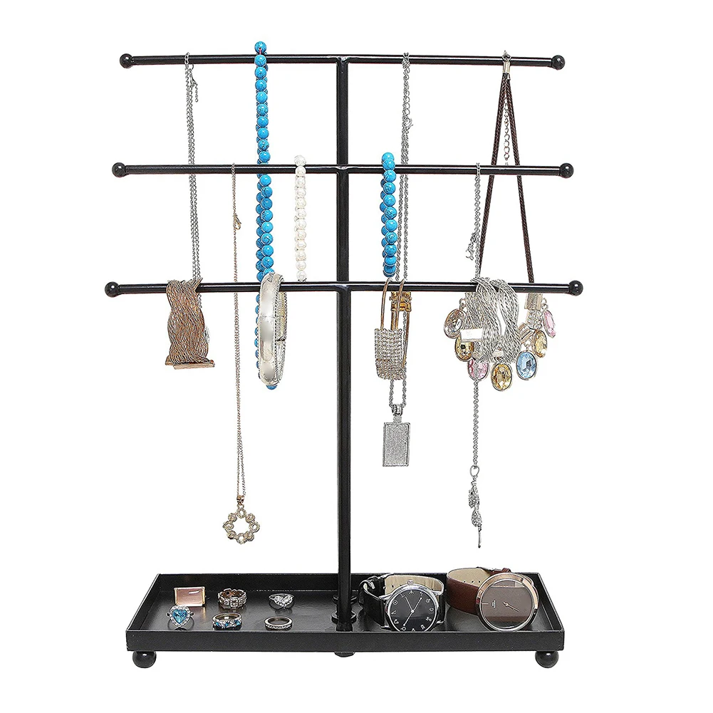 

Organizer Hanger Storage Racks 3 Tier Ring Iron Display Stand Tower Pendant Art Decorative Necklace Holder Earring Tray Bracelet