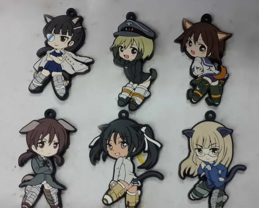 

2019 Random sent 6pcs/lot Original Japanese anime figure STRIKE WITCHES rubber Silicone mobile phone charms/key chain/strap
