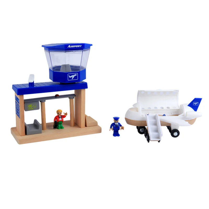 

5pcs Airplane Toy Wooden Thomas Track small Train Accessories Simulation Airport Toy Compatible Wooden Rails Drag Ma Track