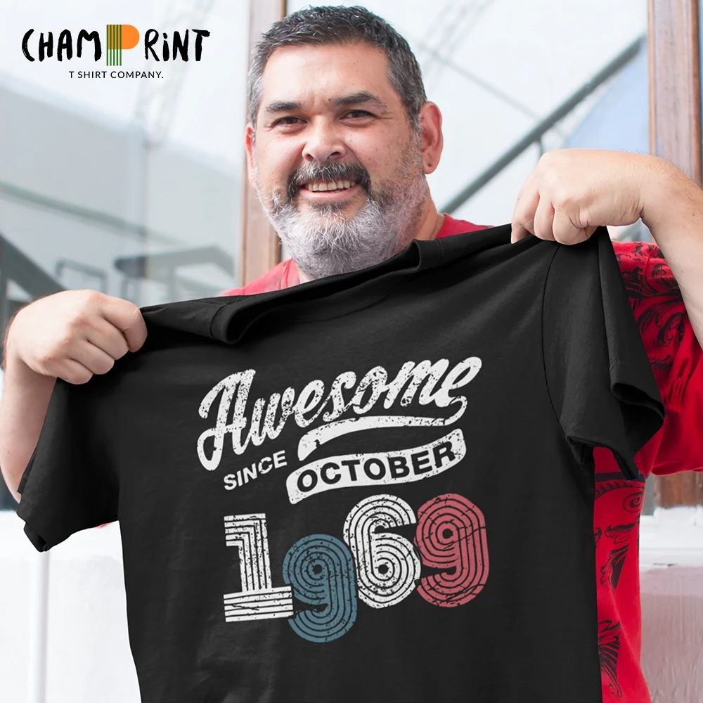 

Awesome Since October 1969 T Shirt Vintage 50 Years Old 50th Birthday Men's 100% Cotton T-Shirt Clothing Gift for Father
