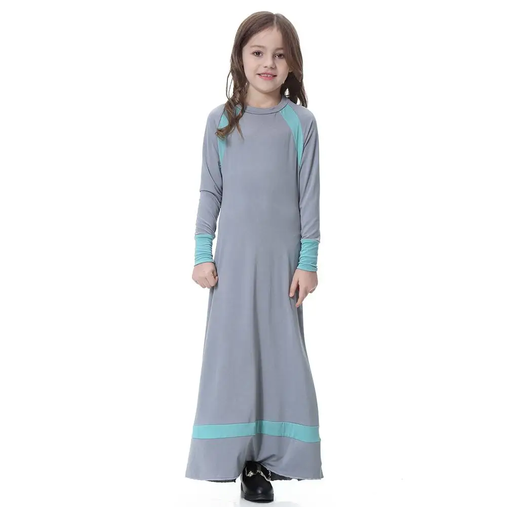 Kidlove/летнее платье для девочек; мусульманское традиционное этническое платье с аппликацией; свободный халат; Детские платья для девочек - Цвет: Gray