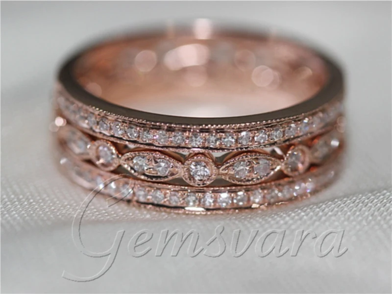 3 rings solid 14k rose gold pave diamond wedding bands engagement ring diamond jewelry wedding rings in rings from jewelry accessories on aliexpresscom - Rose Gold Diamond Wedding Ring 3 rings solid 14k rose gold pave diamond wedding bands engagement ring diamond jewelry wedding rings in rings from jewelry accessories on aliexpresscom - Rose Gold Diamond Wedding Ring