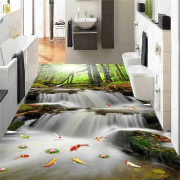 

beibehang wallpaper for walls 3 d Water falls lotus carp 3D three-dimensional painting floor tiles papel de parede 3d flooring