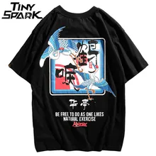 Лето, хип-хоп футболка для мужчин, принт Журавля, Китайский Персонаж, футболки Harajuku, уличная футболка, повседневные топы с коротким рукавом, футболки