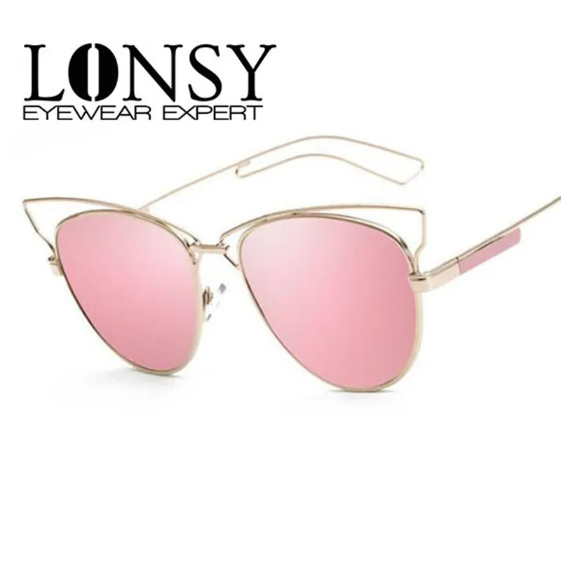 Nové sluneční brýle CAT EYE Women Mirror Glasses Design kovového rámu Sun Glasses Female oculos de sol