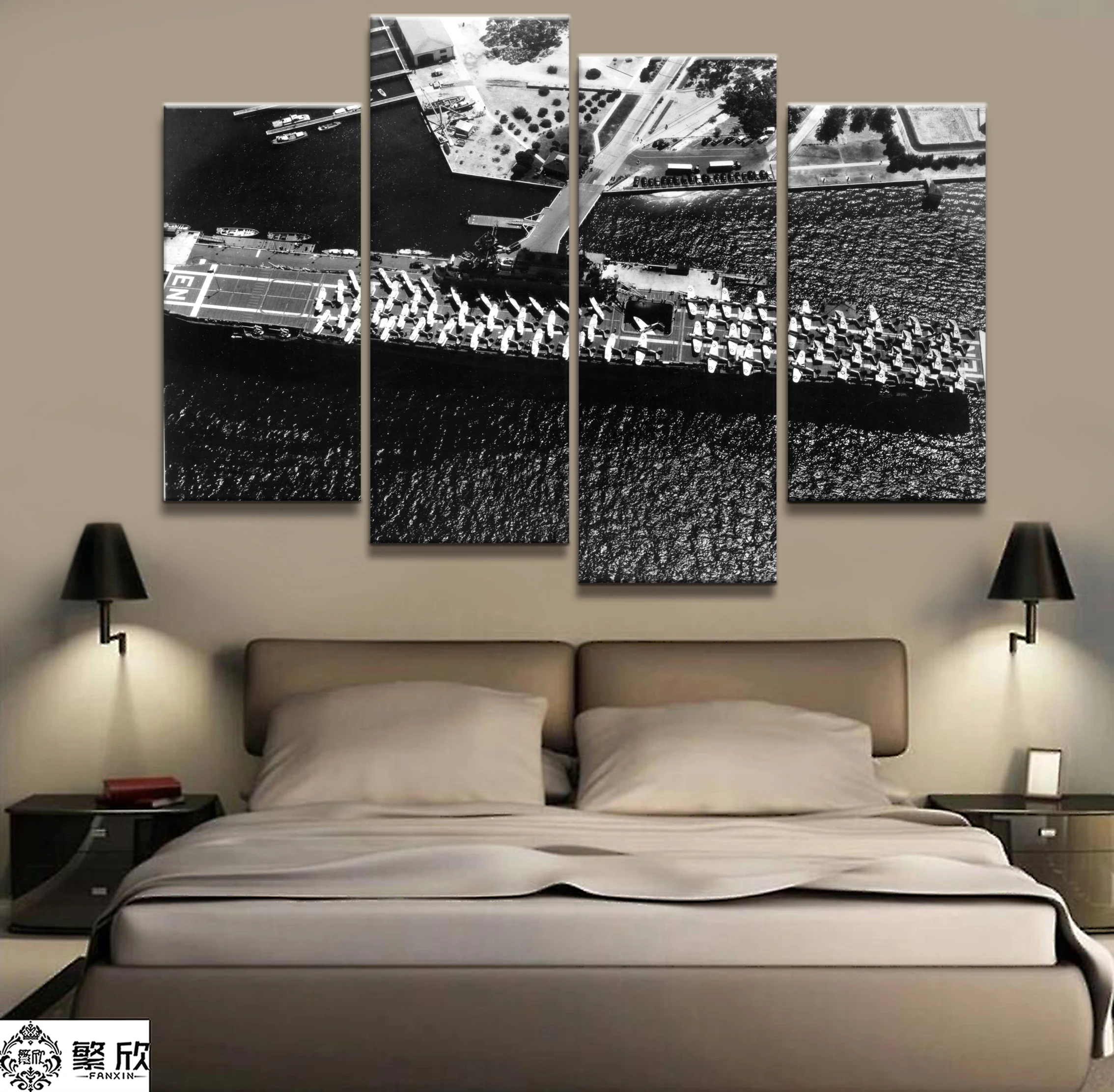 

Home Decor Modular Canvas Picture 4 Piece Military USS Enterprise CV-6 Painting Poster Wall For Home Canvas Painting Wholesale