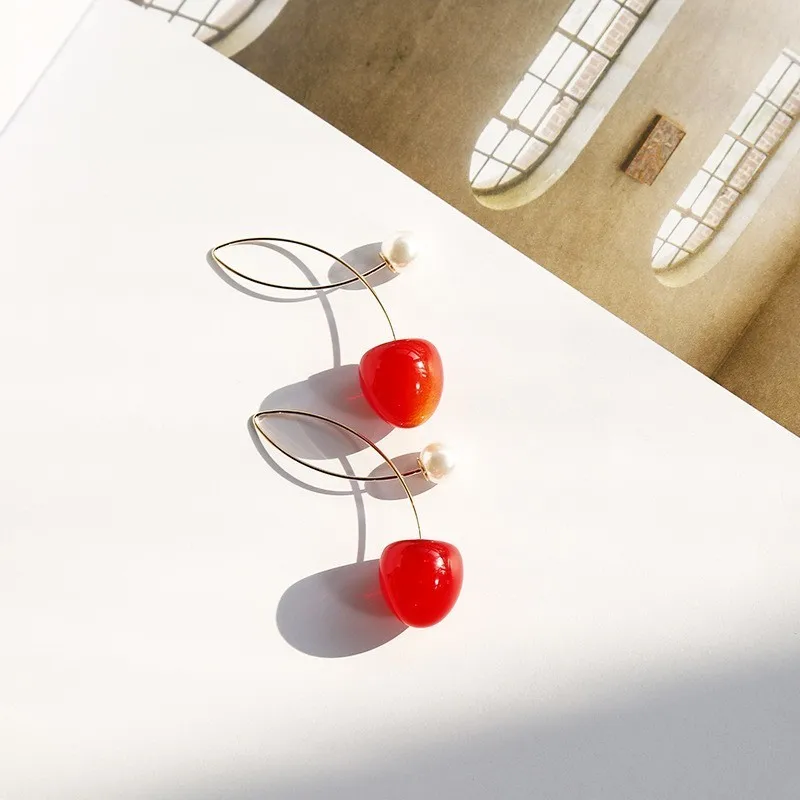 Японские милые градиентные серьги-капли с изображением красных вишен и фруктов, серьги для женщин и девушек, для свадебной вечеринки - Окраска металла: 5