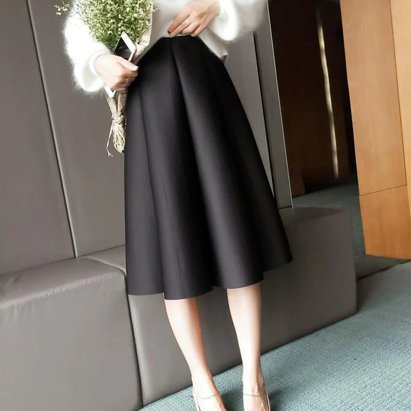 

New Arrival Spring Fall Winter Office Lady Elegant Striped A-line Middle Long Bubble Skirt XHSD-3107