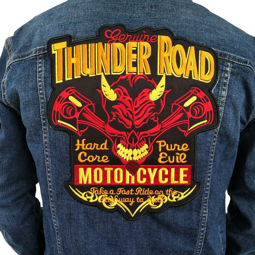 

thunder road Iron On Patch Embroidered Applique Sewing Label punk biker Patches Clothes Stickers Apparel Accessories Badge