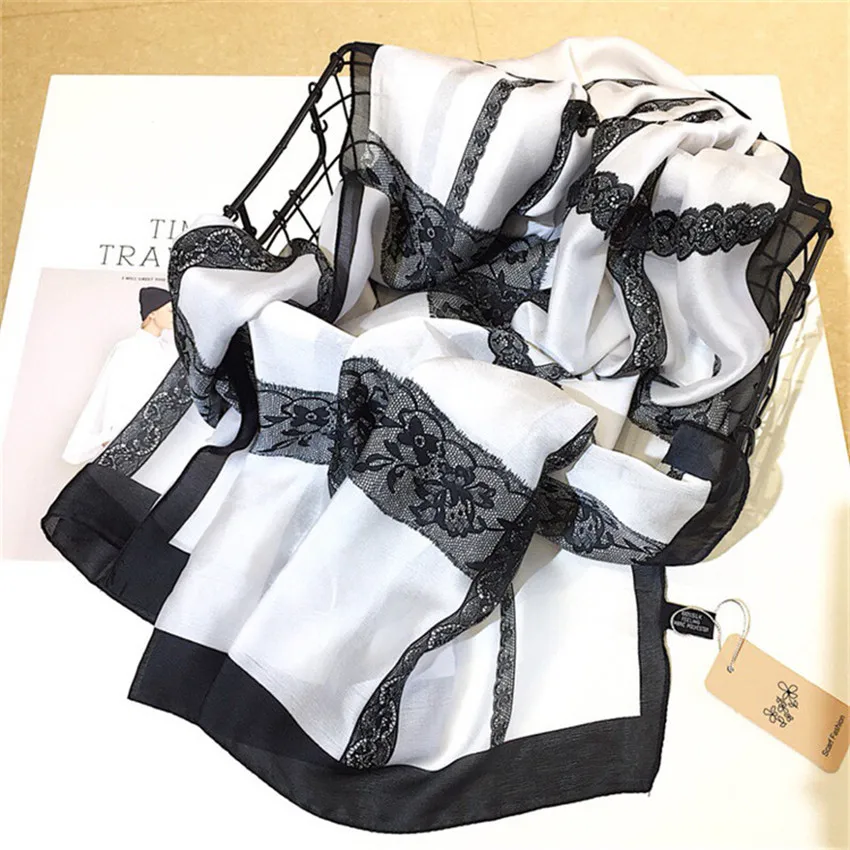 

2019 Designer Brand Women Scarf Summer Shawls Wraps Lady Lace Striped Silk Scarves Hijabs Foulard Pashmina Echarpe Femme Hiver