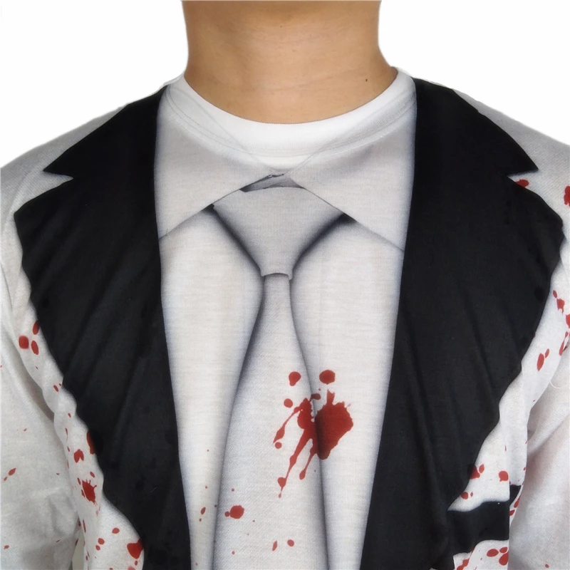Жуткая кровавая стена костюм вампира для мужчин ужас уникальный Canival с длинным рукавом вампира костюмы на Хэллоуин футболка плюс размер