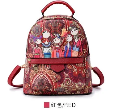 red backpack Летняя мода кампуса для школьниц рюкзак женский Зеленый лесной мультфильм печати изображения Женский ветер школы небольшое отверстие рюкзак - Цвет: red backpack