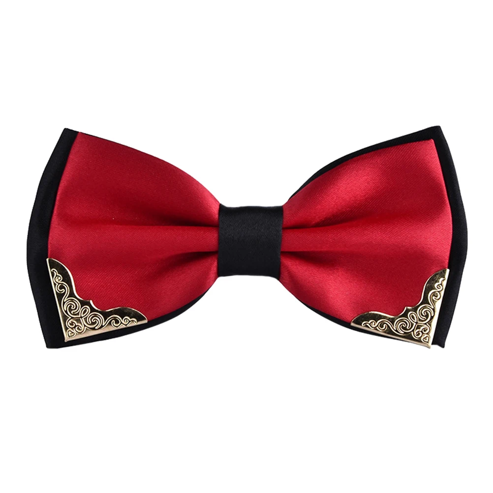 

Men Fashion Classical Dress Double Golden Metal Bow Tie Two-Layer Bowtie (Red) Bow ties for Men Wedding Party Apparel Decor