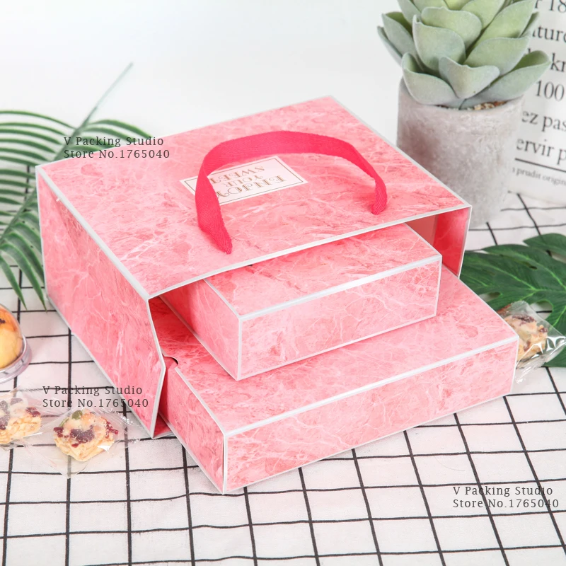 25,9x19,1x5,7 см 100 шт розовые мраморные бумажные коробочки для печенья коробки для хранения конфет подарочная упаковка свадебное рождественское использование