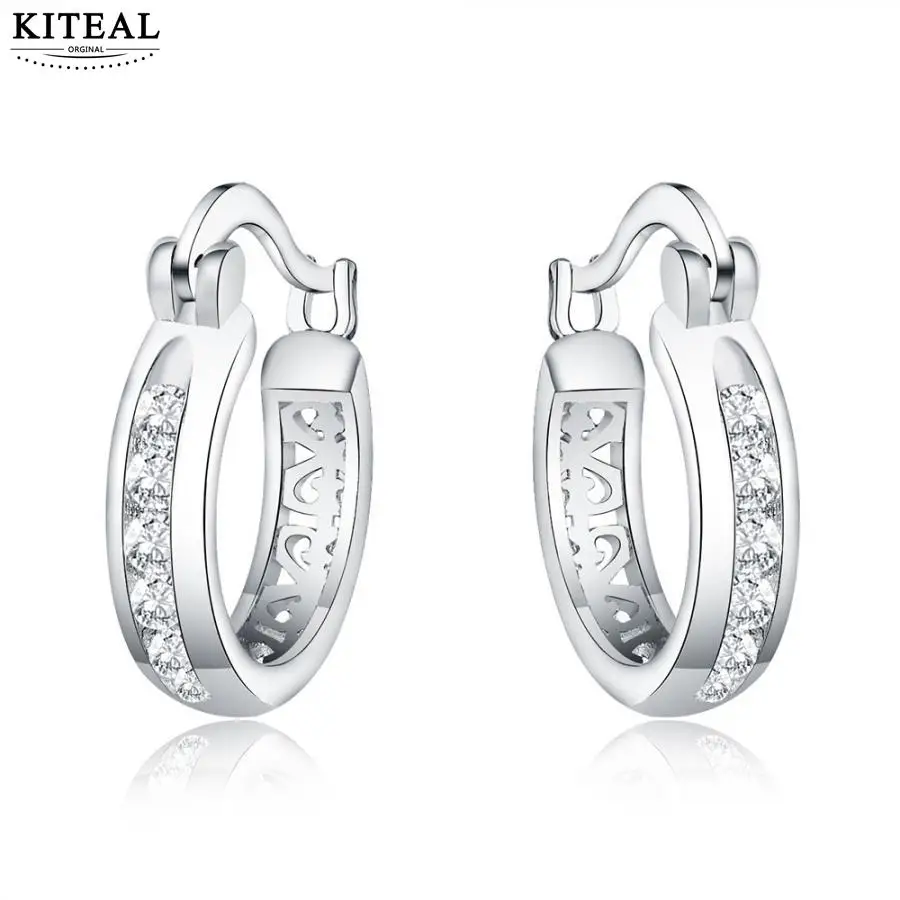KITEAL Silver Plated Inlay Shine Color Rhinestones Women Earring Exquisite Circle Small Hoop Birthday Gift | Украшения и