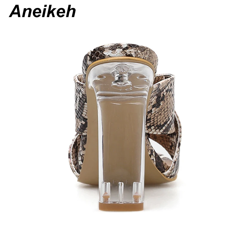 Aneikeh/Большие размеры 41, 42; босоножки с леопардовым принтом женские туфли на высоком каблуке с открытым носком; женские летние туфли-лодочки; каблук из плексигласа