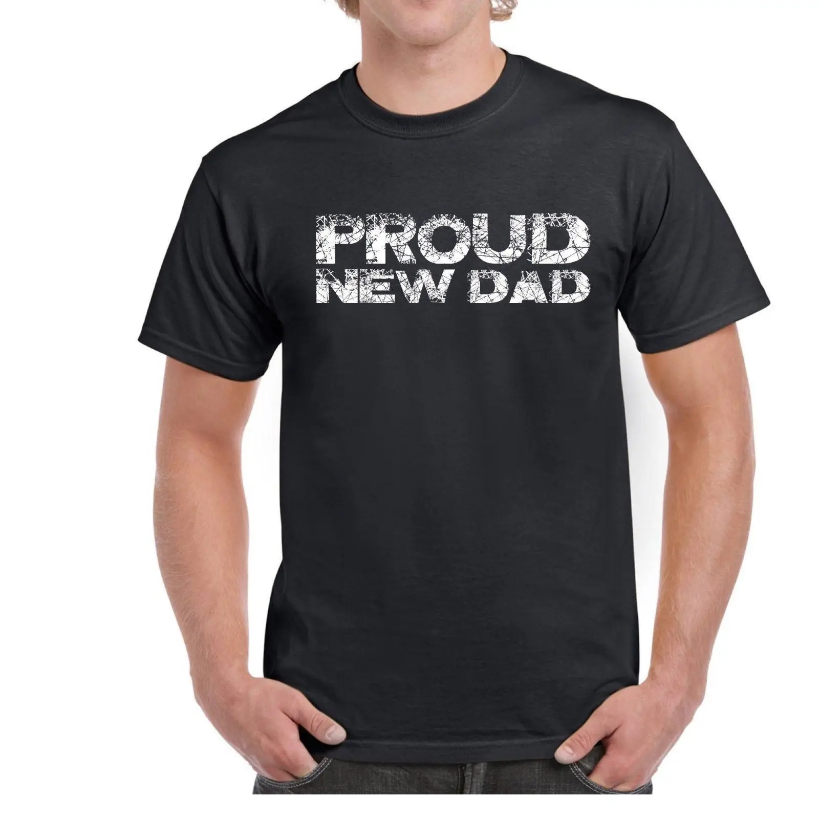 

Proud New Dad Men's Tee Shirt Daddy Gift Round Neck 100% Cotton T-shirt