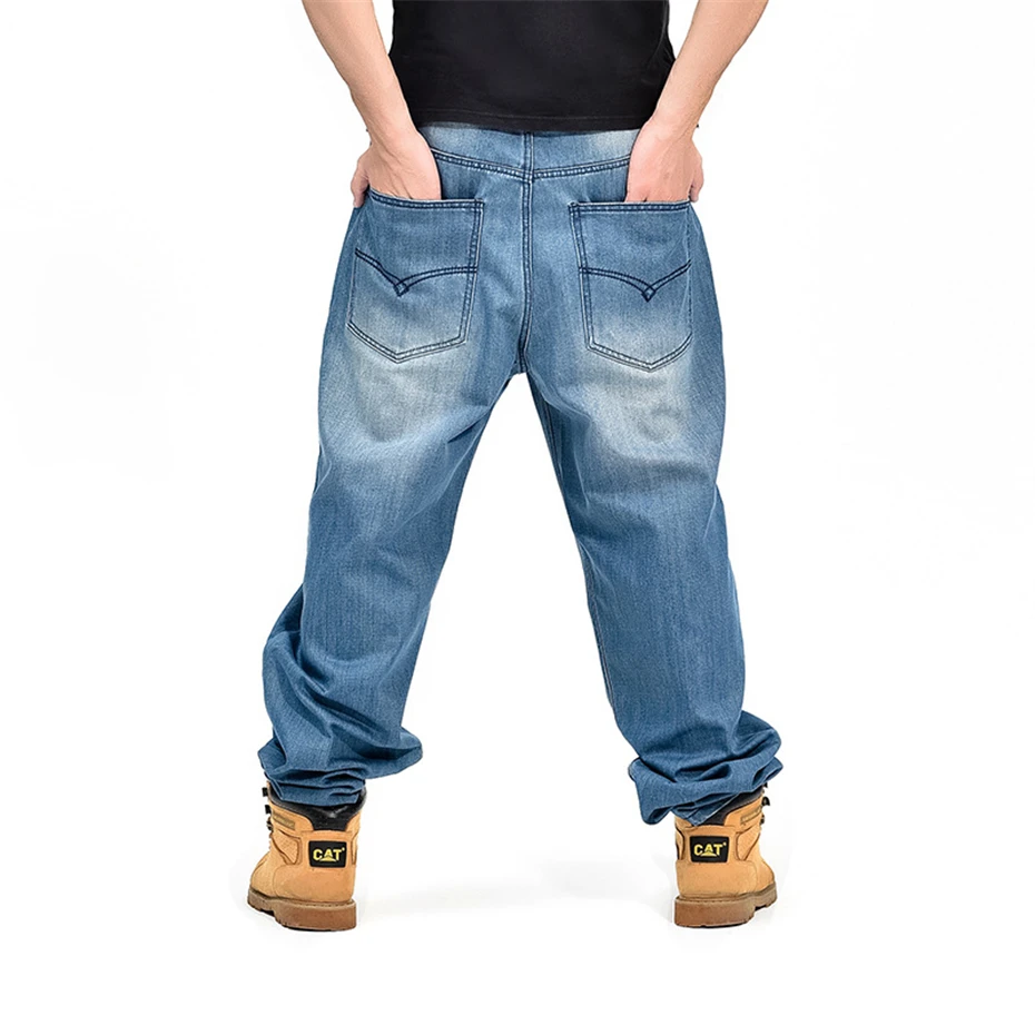 CHOLYL Baggy Jeans Men Denim Pants Loose Streetwear Jeans Hip Hop Casual Print Skateboard Pants for Men Plus Size Trousers Blue mens stretch jeans