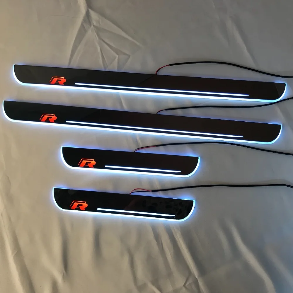 

RQXR led moving door scuff for Volkswagen Golf 6 7 mk6 mk7 dynamic door sill plate flat lining overlay flow light, 4pcs