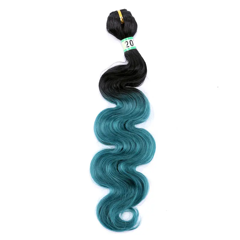 Black to blue Ombre color cosplay weave synthetic Hair Extensions 100gram one piece Body wave bundles - Цвет: T1-Green