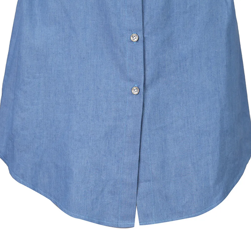 Свободная вышитая Страусиная Роза Женская длинная рубашка с воротником и длинным рукавом топ с отложным воротником синие рубашки blusas mujer de moda C2735