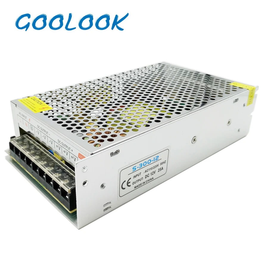 

GOOLOOK LED Strip Power Supply AC110-220V DC 12V Switching Driver Adapter 25A 300W Transformer for Led Strip