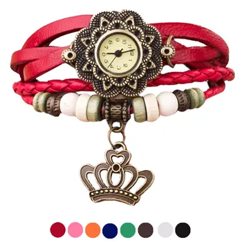 

Lady Woman Fashion Quartz Weave Around PU Leather Crown Bracelet Wrist Watch Casual Clock Dress Watches Relogios Feminino
