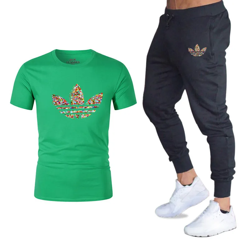 2019Summer Hot Sale Men's Sets T Shirts+pants Two Pieces Sets Casual Tracksuit new Male Casual Tshirt Gyms Fitness trousers men