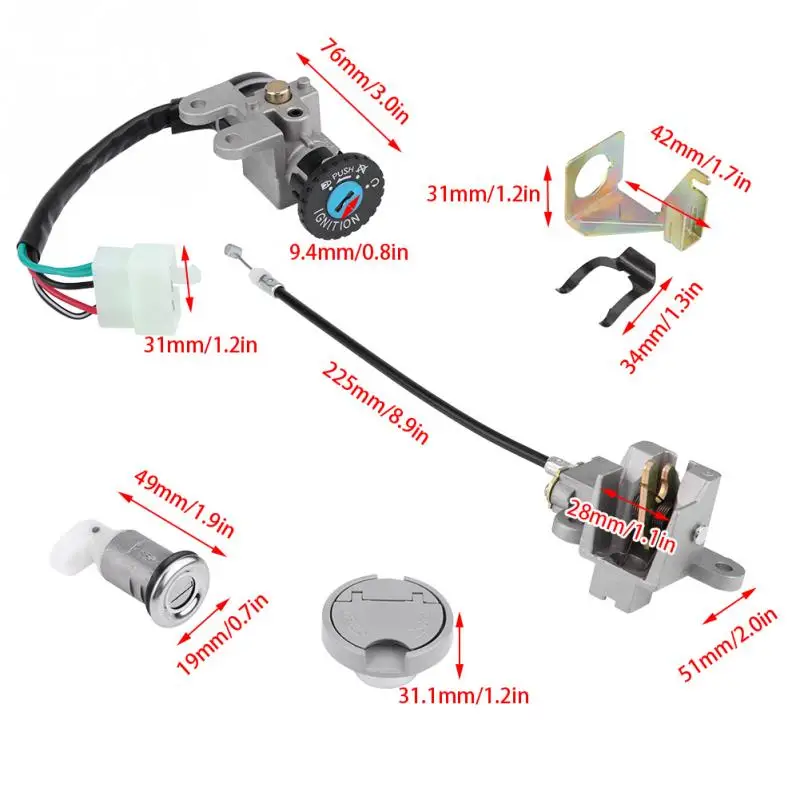 Ключ зажигания комплект колпачков для бензобака GY6 50cc Jonway Taotao Roketa мопед