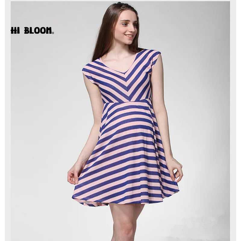 

Brand Maternity Clothing Striped V-Neck Maternity Dress Elegant Pregnancy Evening Prom Dress Gowns Vestidos for Office Lady