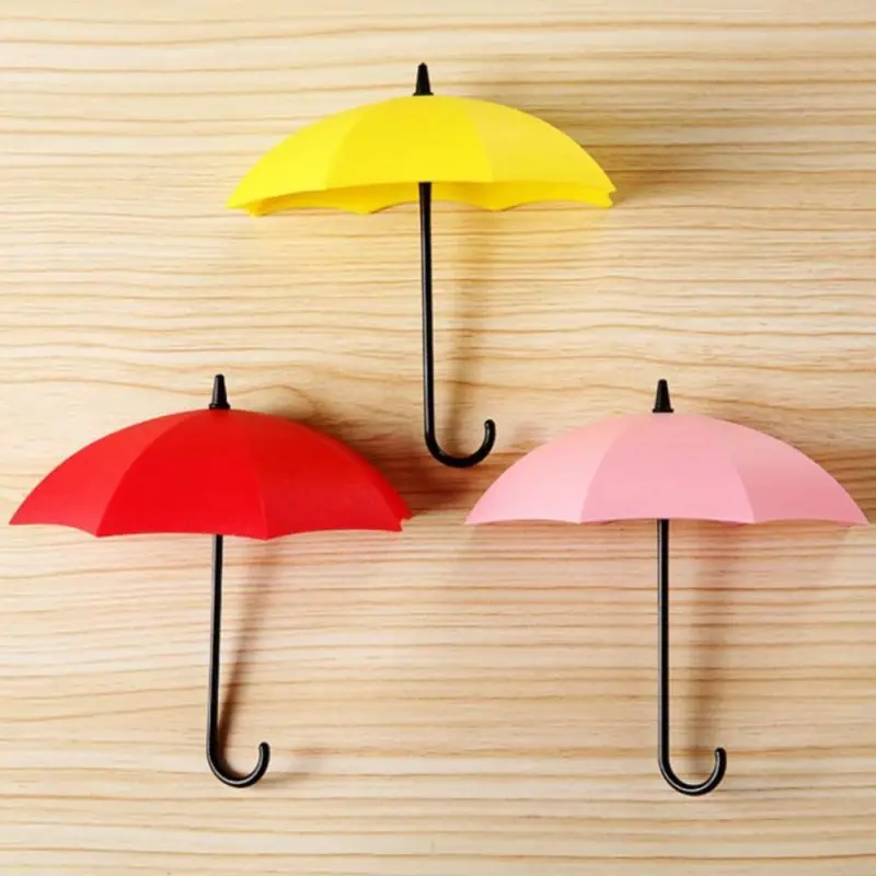 

New Hot 3pcs Umbrella Design Wall Hooks Household Cute Self Adhesive Wall Door Hook Hanger Kitchen Bathroom Wall Hooks Holders