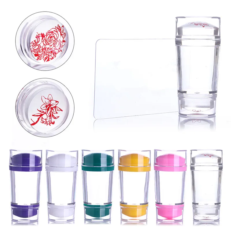 

Double Head Silicone Nail Stamper Clear Green Jelly 2.2cm 2.7cm Manicure Head with Scraper Nail Art Stamping Tool Set