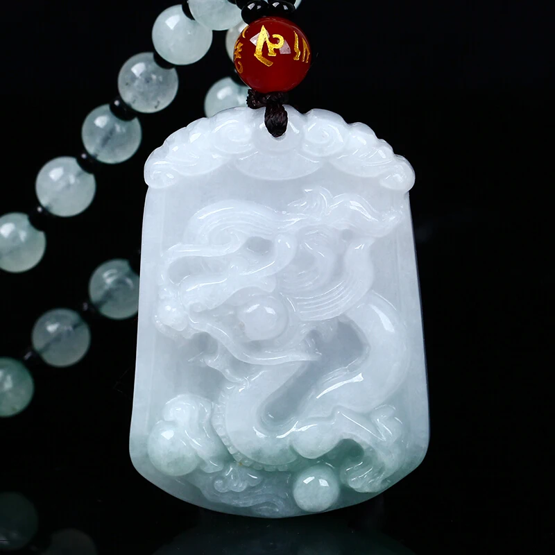 

Natural jadeite Fei Huang Teng da pendant Zodiac dragon transshipment protective Yu Pei necklace pendant Send a certificate